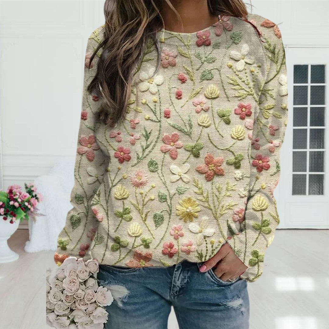 Vrouwentrui Bloemen Motief Geëmbroiderd Kleding - Mode Vibes