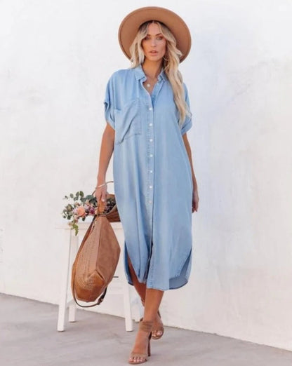 Denim Overhemdjurk Korte Mouwen Zomerjurk - Mode Vibes