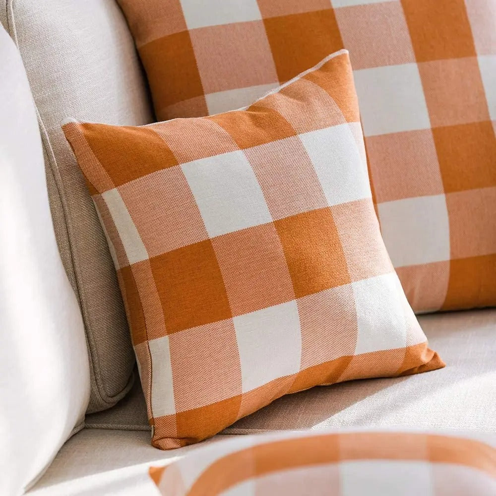 Geruite Kussenhoes Landhuisstijl Warm Herfstpatroon