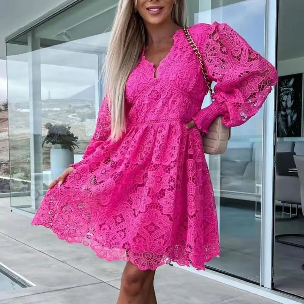 A-lijn Kanten Midi Jurk Elegante Zomerjurk voor Vrouw - Mode Vibes