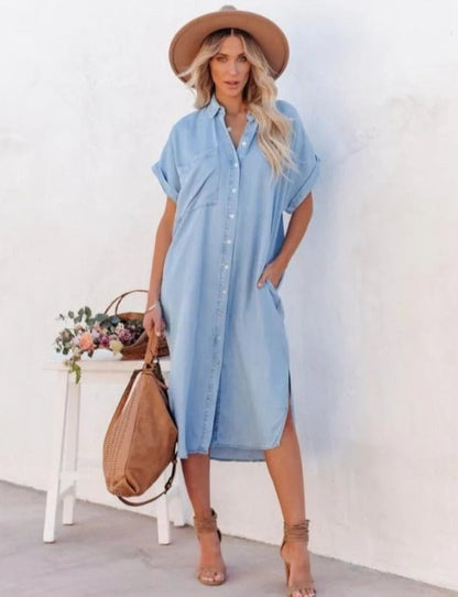 Denim Overhemdjurk Korte Mouwen Zomerjurk