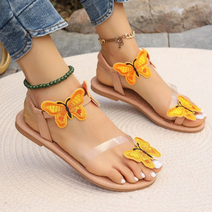 Vrouwensandalen Platte Zomerschoenen met Vlinderdecoratie