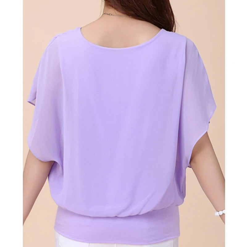 Dames Blouse Chiffon Ruche Mouwen Elegant