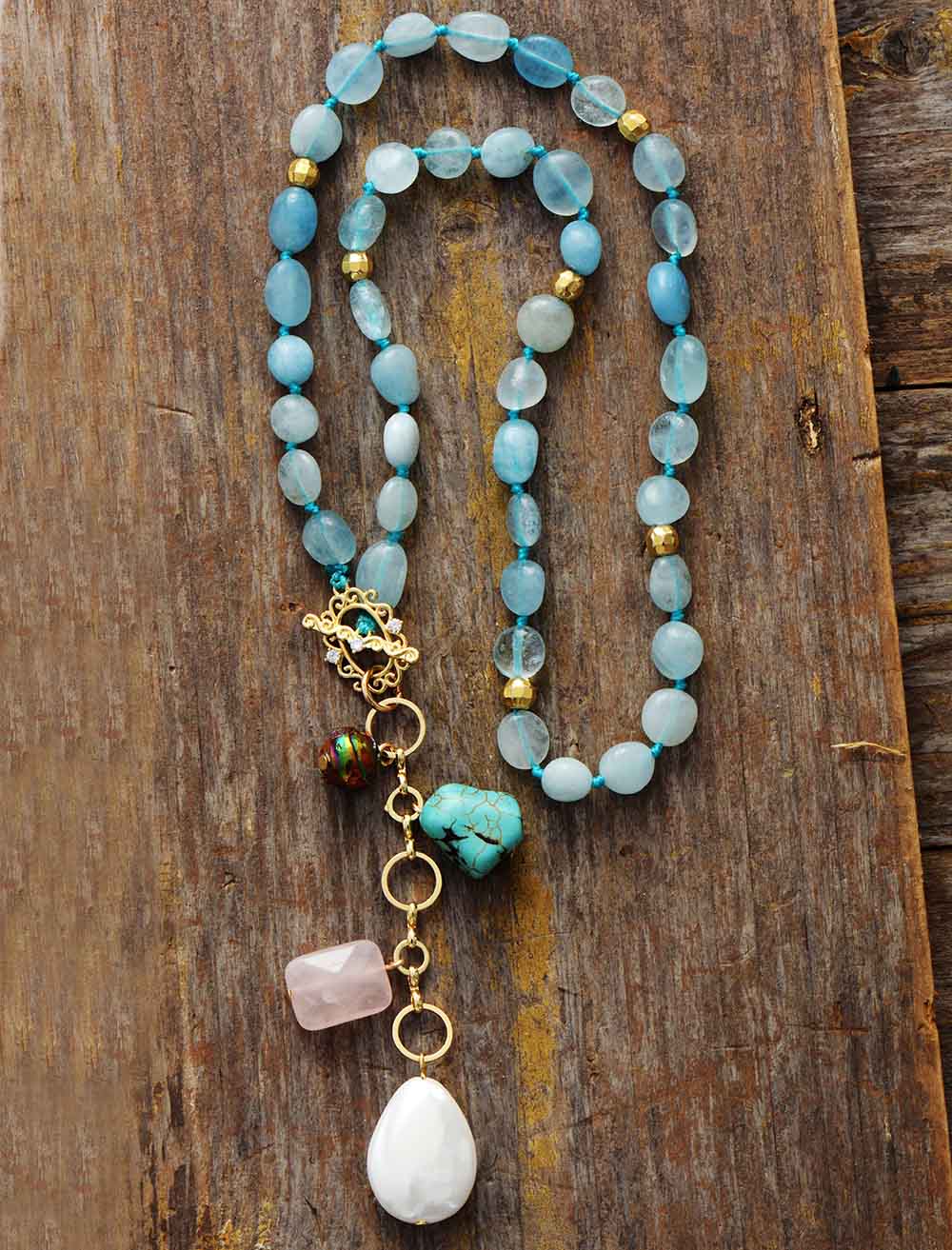 Mala Ketting Oceaan Blauw Edelsteen Halsketting - Mode Vibes