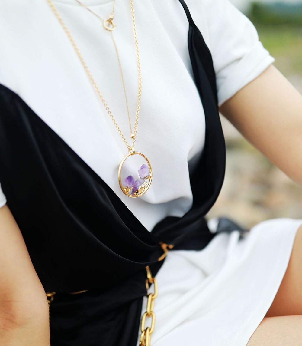 Amethist Ketting Ruwe Steen Minimalistisch Zilver