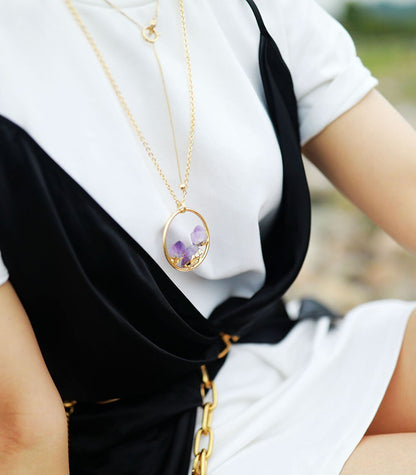 Amethist Ketting Ruwe Steen Minimalistisch Zilver