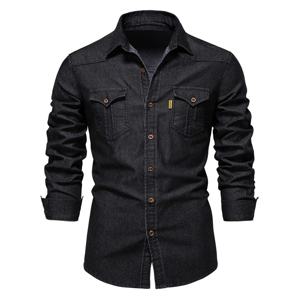 Herensembdenim Overhemd Elastisch Katoen Casual Fit - Mode Vibes
