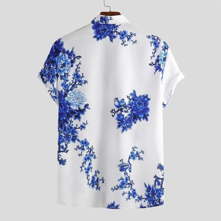 Mannen Zomeroverhemd Korte Mouwen Bloemenprint