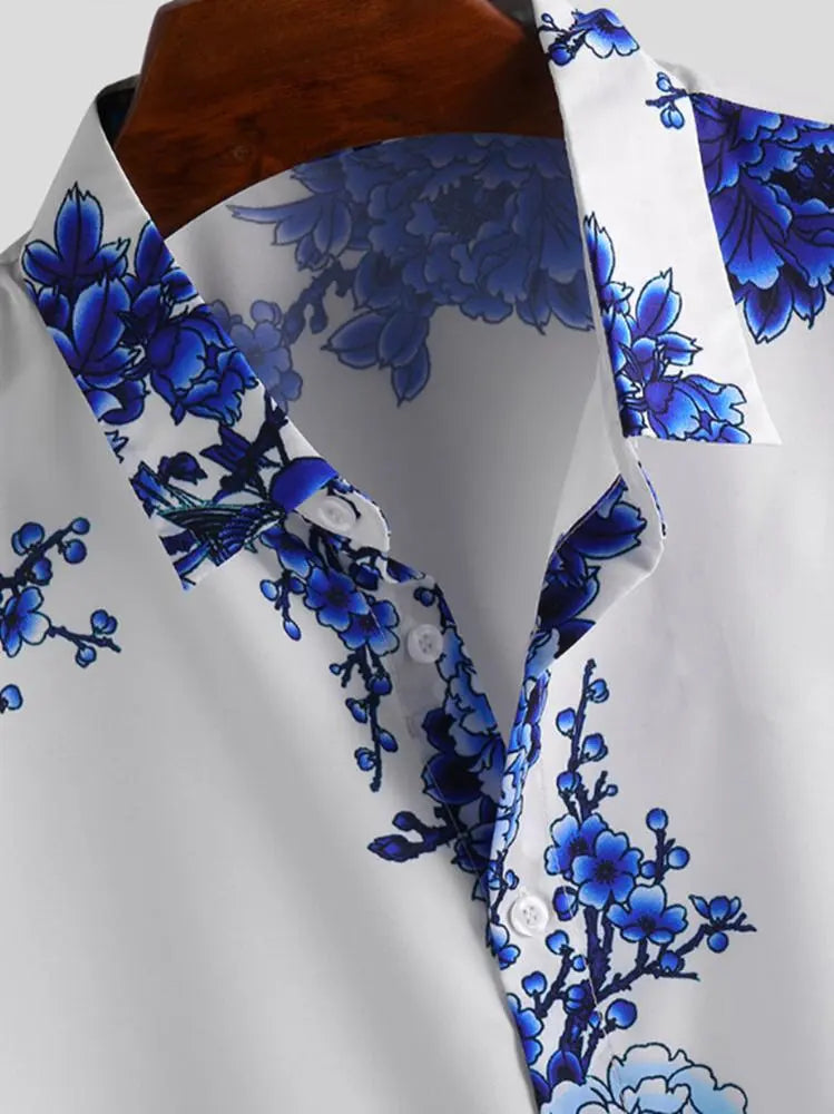 Mannen Zomeroverhemd Korte Mouwen Bloemenprint