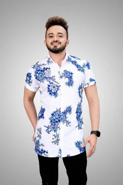 Mannen Zomeroverhemd Korte Mouwen Bloemenprint