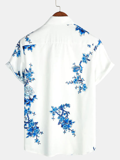 Mannen Zomeroverhemd Korte Mouwen Bloemenprint