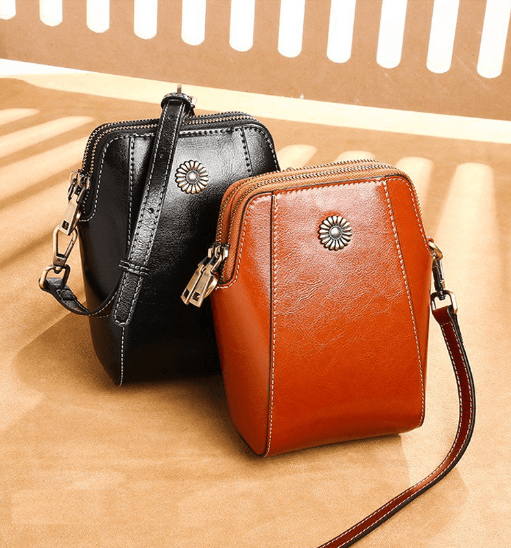 Leren Crossbody Tas Voor Vrouw met Bloem Motief - Mode Vibes