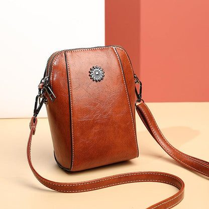 Leren Crossbody Tas Voor Vrouw met Bloem Motief