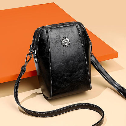 Leren Crossbody Tas Voor Vrouw met Bloem Motief