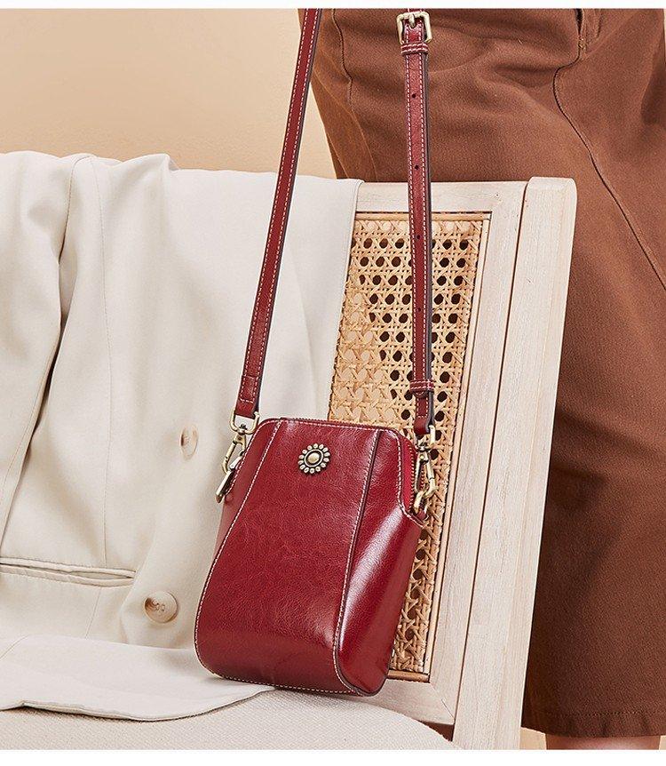 Leren Crossbody Tas Voor Vrouw met Bloem Motief