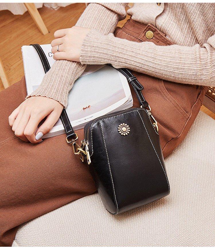 Leren Crossbody Tas Voor Vrouw met Bloem Motief