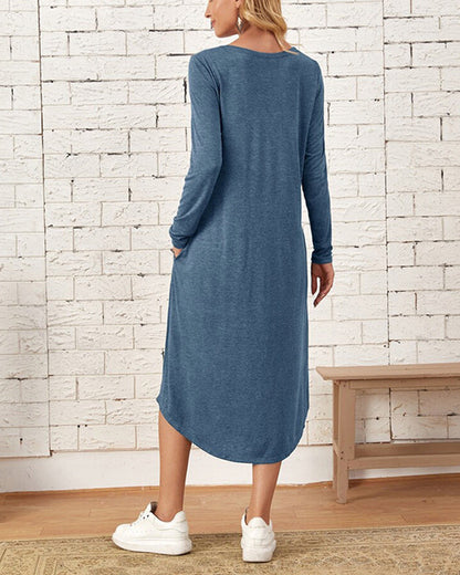 Milleke | Damesjurk met lange mouwen in de kleur Grijs voor dames in stijl ideaal voor de lente.