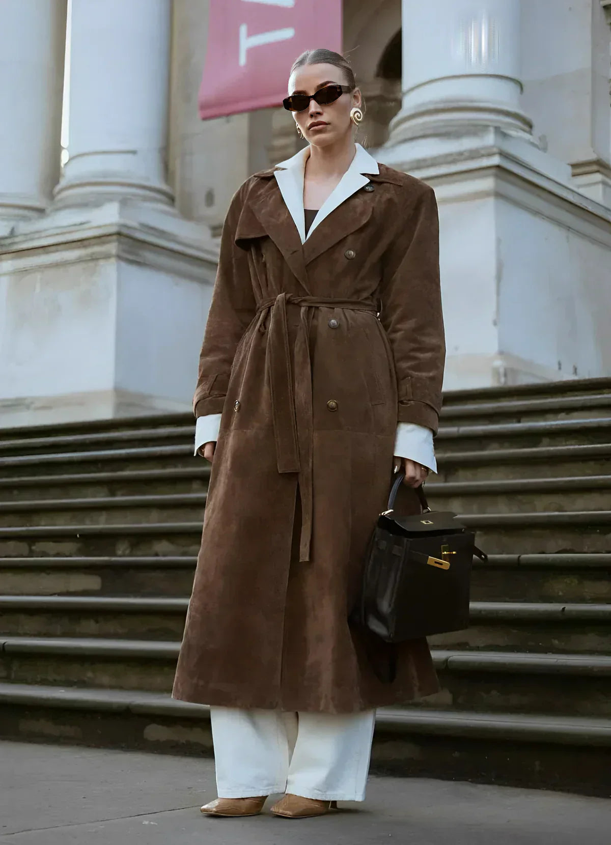Bianca | Trench in pelle scamosciata