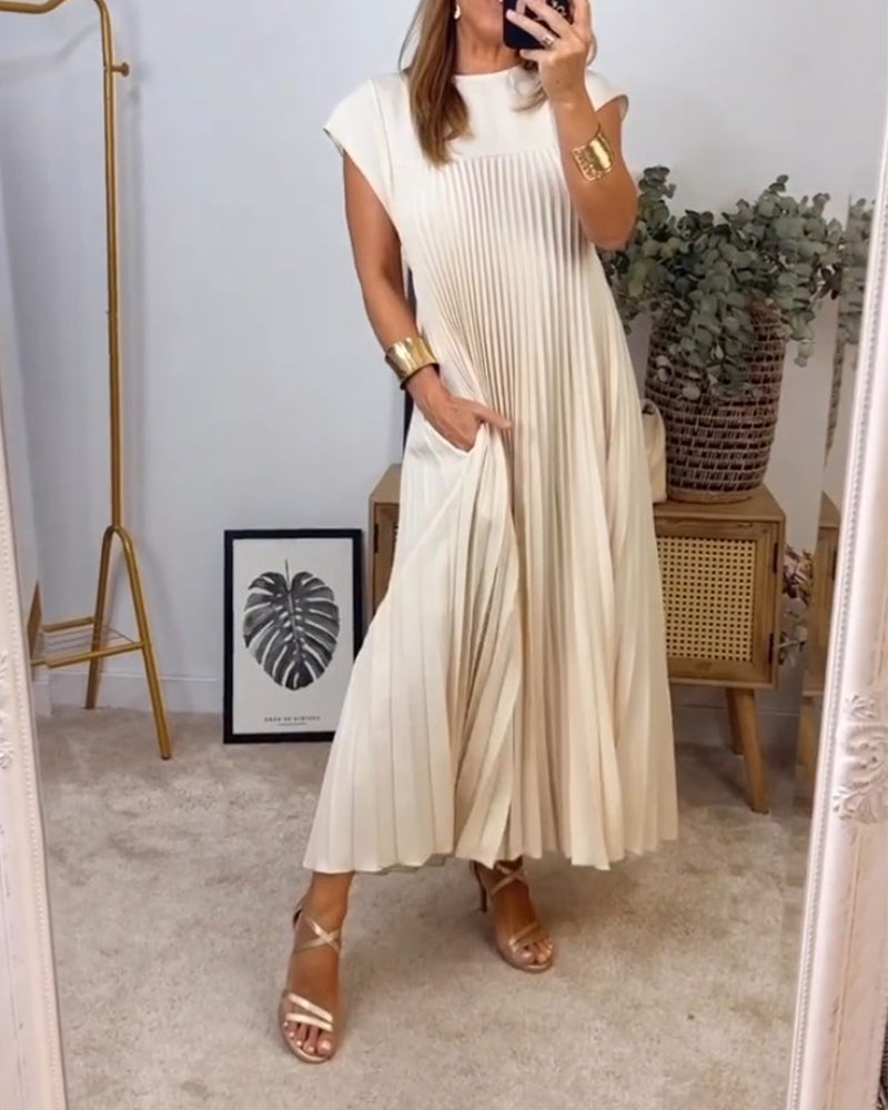 Plooijurk Zonder Mouwen Effen Kleur Zomerjurk - Mode Vibes
