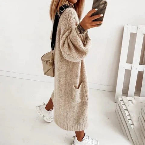 Damesvest Gebreid Zacht Oversized Sienna Bruin