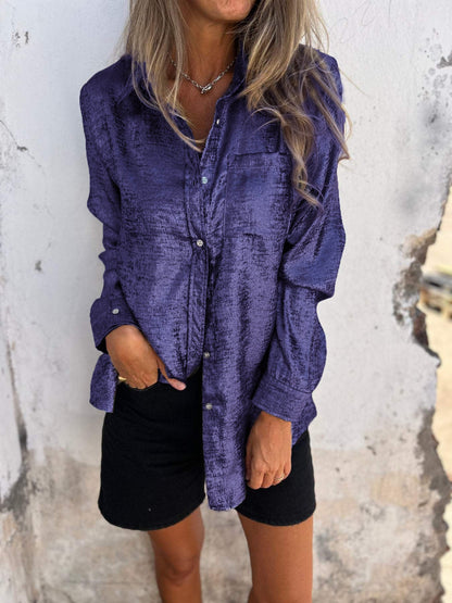 Dames Blouse – Oversized Shirt met Glanzende Textuur – Casual & Chic