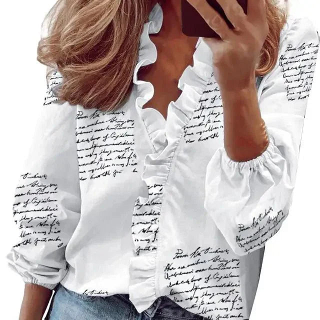 Camille – Dames Blouse met V-Hals en Ruches