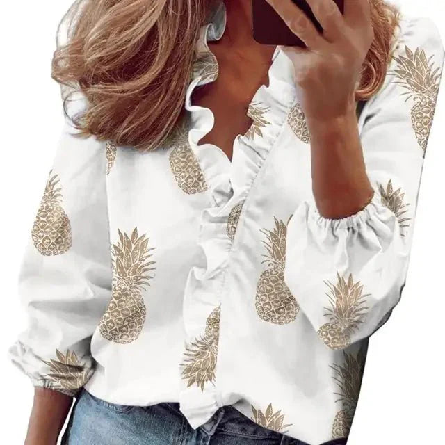 Camille – Dames Blouse met V-Hals en Ruches
