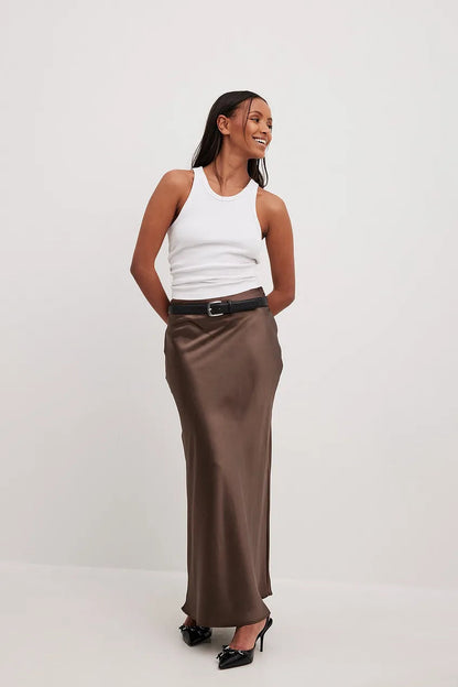 Satijnen Rok Hoge Taille Elegante Leona Stijl