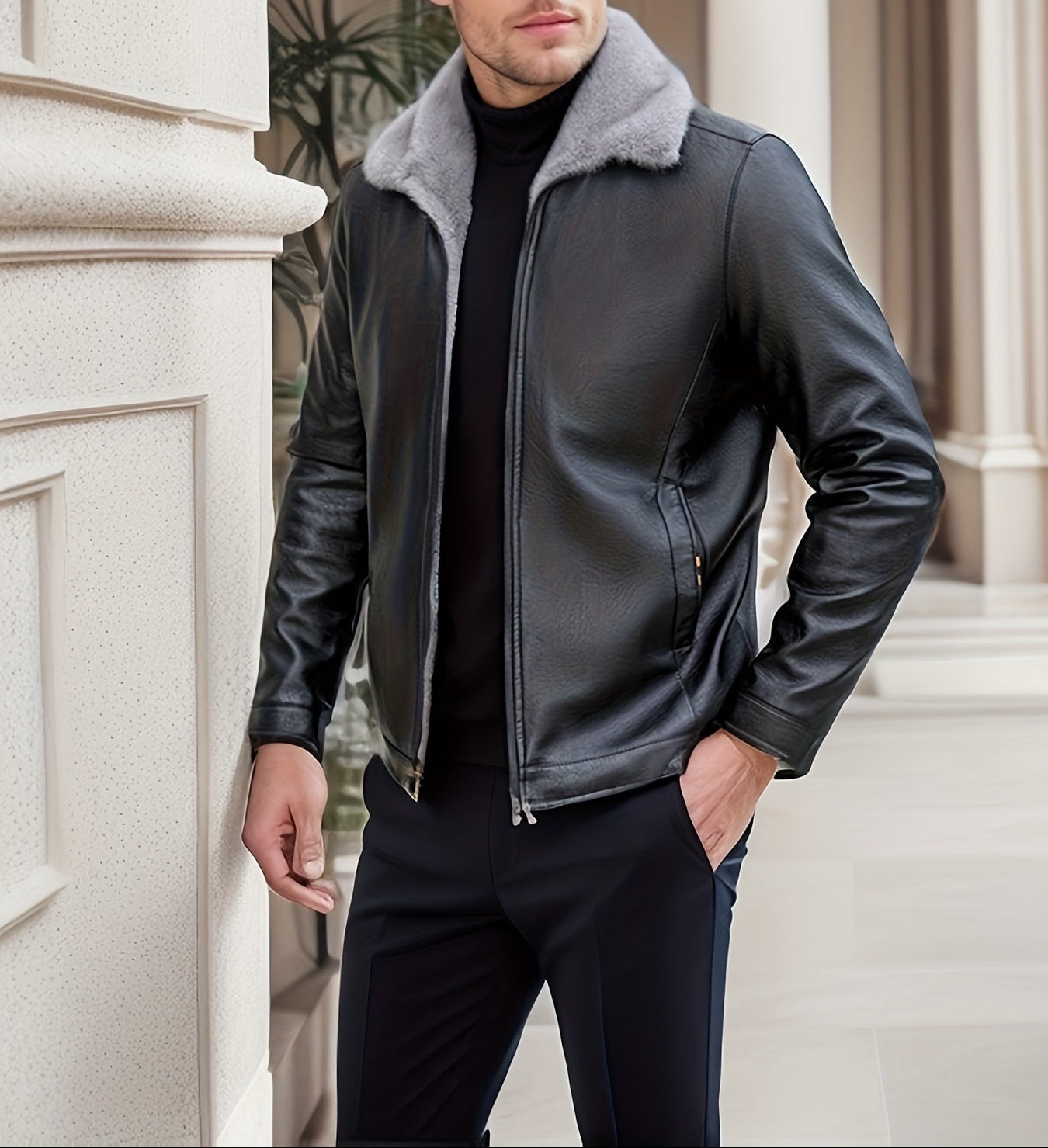 Fleecejack PU Warm Effen Kleur Heren - Mode Vibes