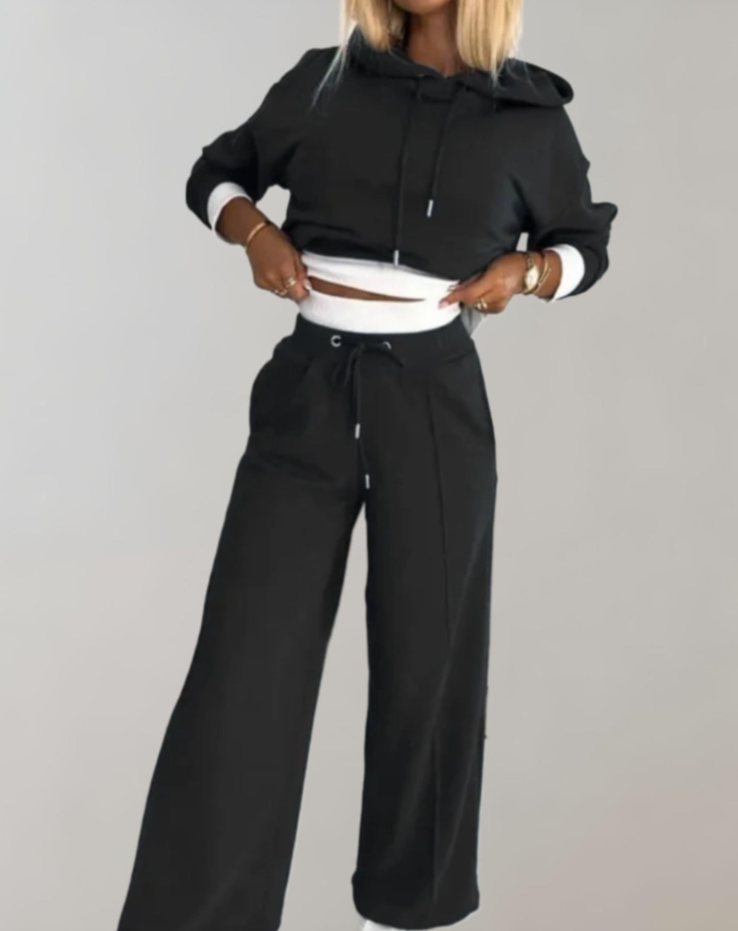 Trui en Broek Set Met Capuchon en Wijde Pijpen - Mode Vibes