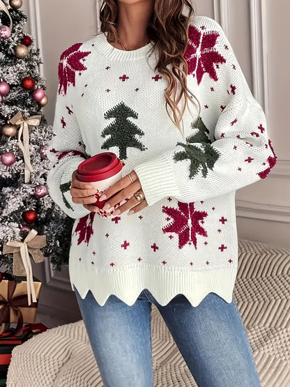 Kersttrui met Rond Hals en Lange Mouwen voor Vrouw - Mode Vibes