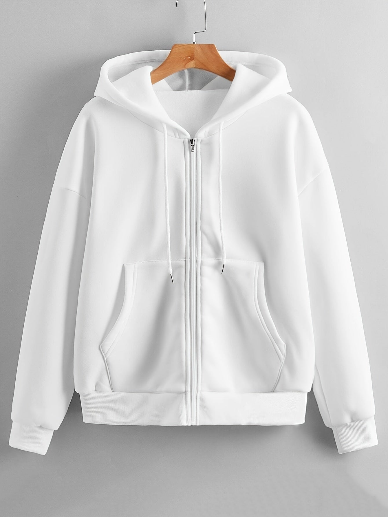 Hoodie Effen Kleur met Trekkoord en Dikke Rits - Mode Vibes