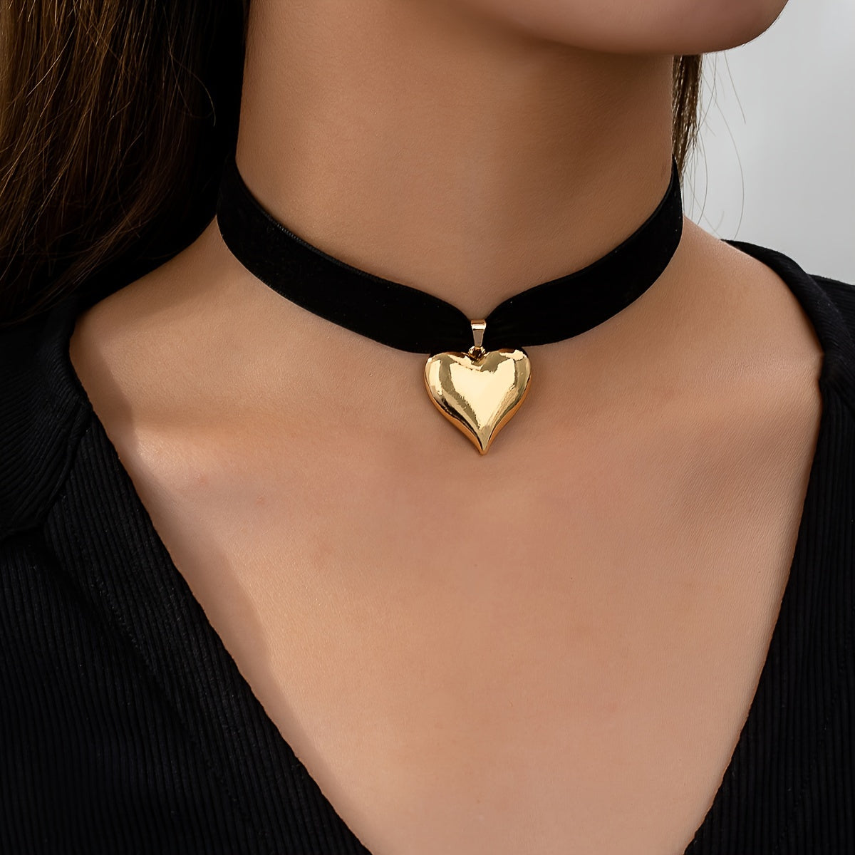 Liefdeshart Ketting met Choker Band Zwart Leren Halsketting - Mode Vibes