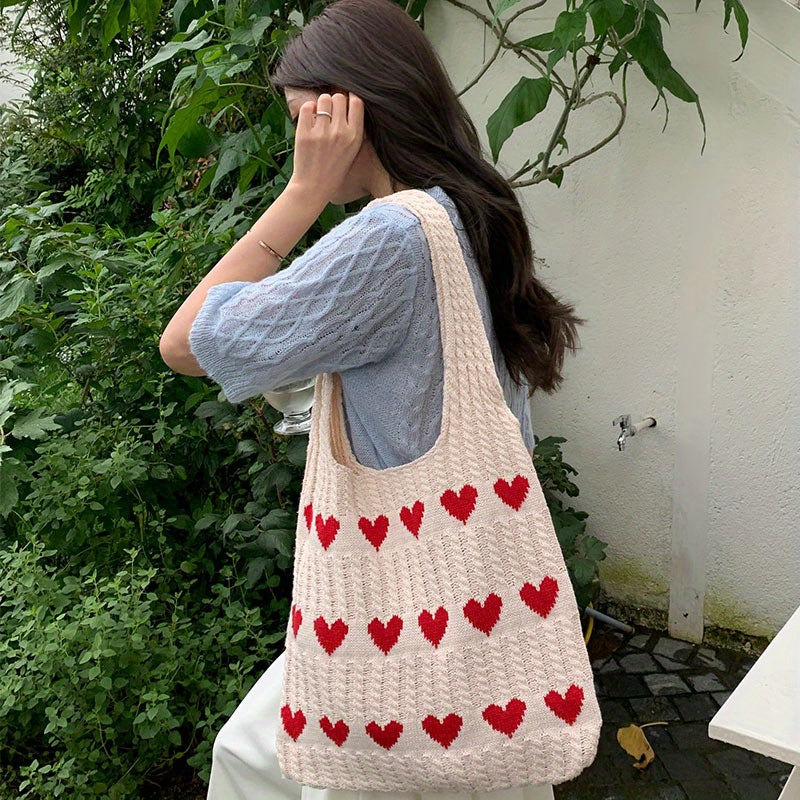 Gebreide Shopper-tas Hartpatroon Zacht Model - Mode Vibes