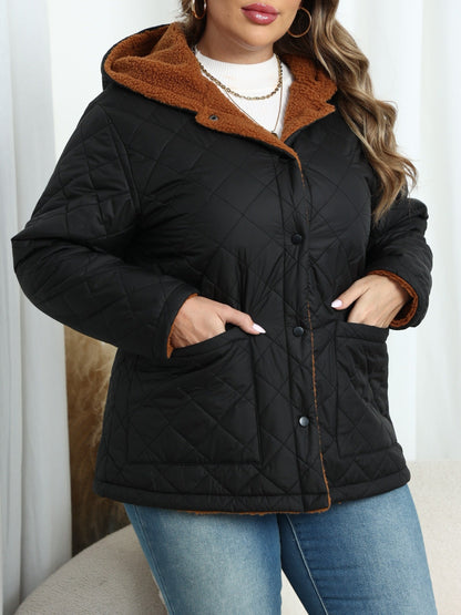 Plus size gewatteerde jas met capuchon en pluche voering - Mode Vibes