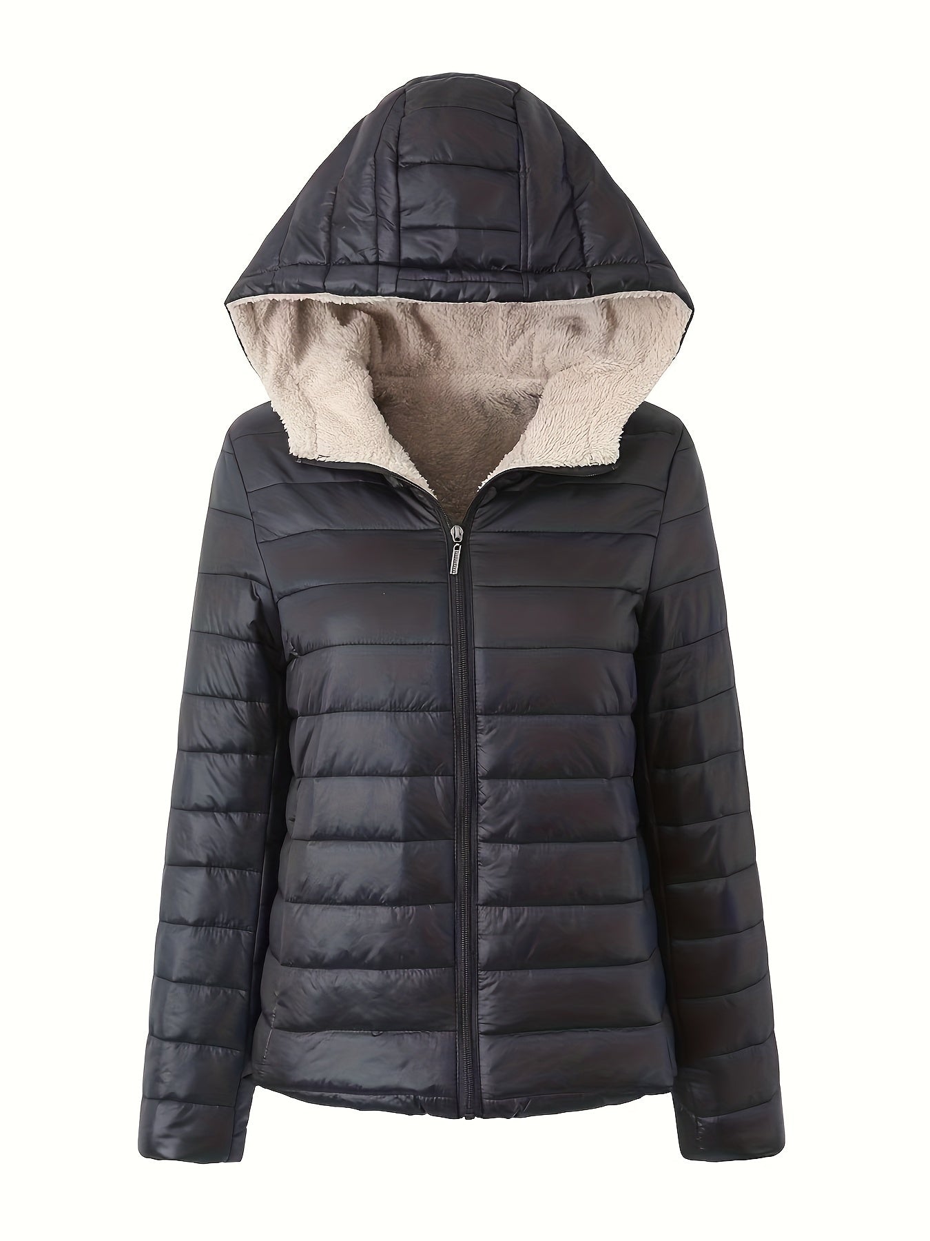 Puffy Jas Warm Imitatiebont Voering Met Rits - Mode Vibes