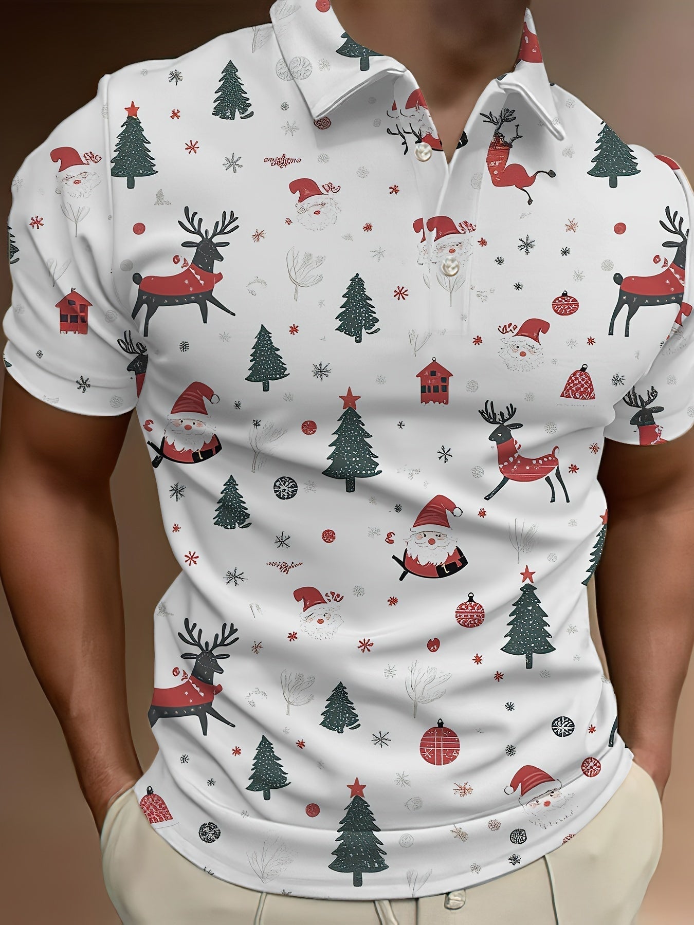 Mannen Overhemd Zomerse Kerstprint Korte Mouw Casual - Mode Vibes