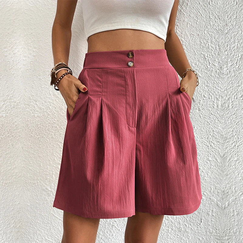Korte High-Waist Broek met Plooien en Knoopsluiting