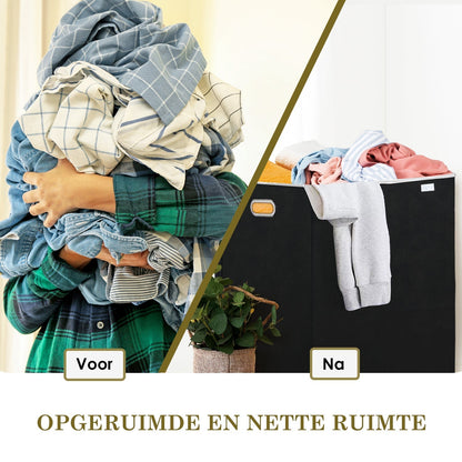 Wasmand met Deksel 3 Vaks Opbergen en Sorteren