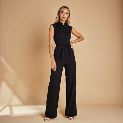 Mouwloze Jumpsuit Hoge Kraag met Ceintuur Zomerjurk