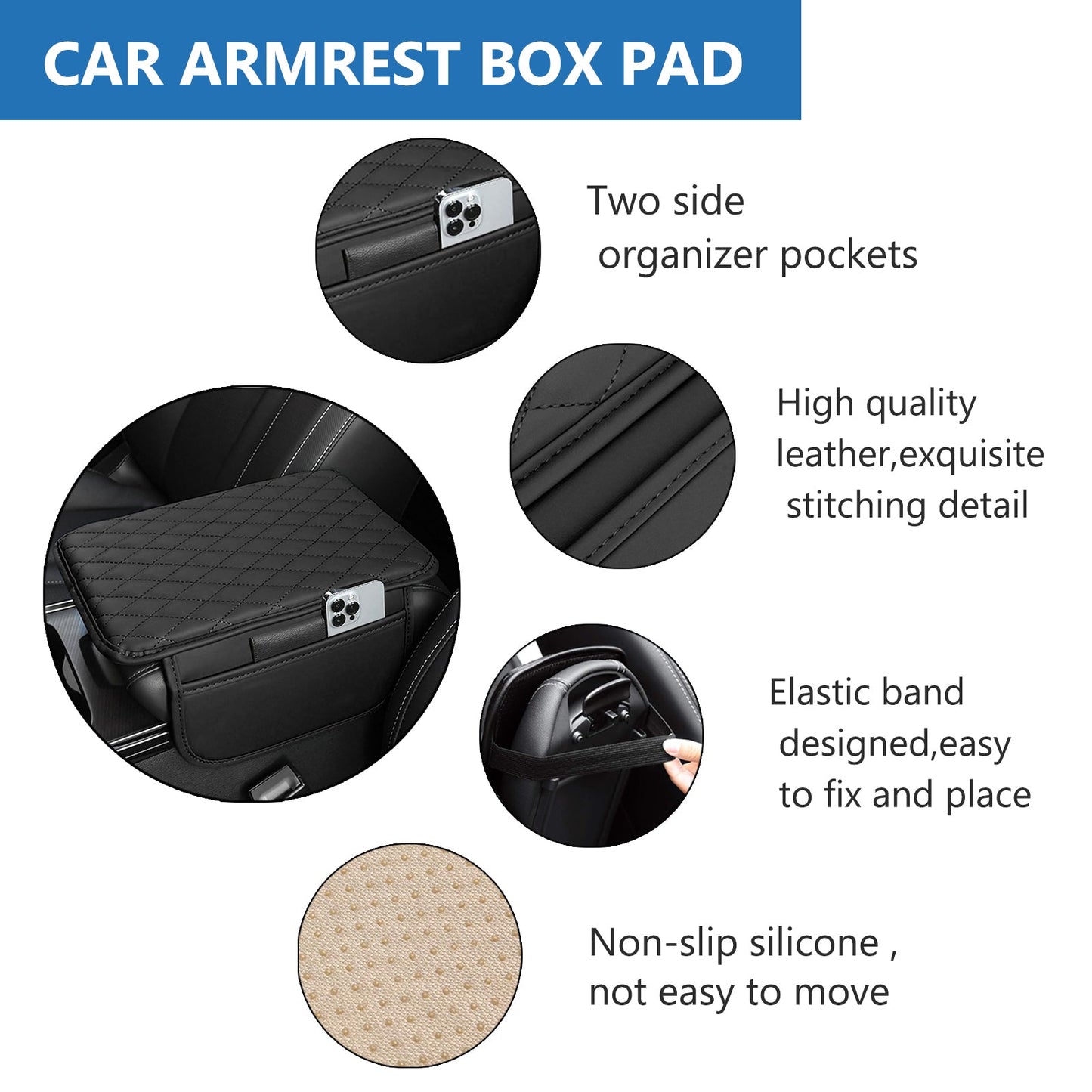 Leren Auto Armsteun Mat PU Leer Zwart