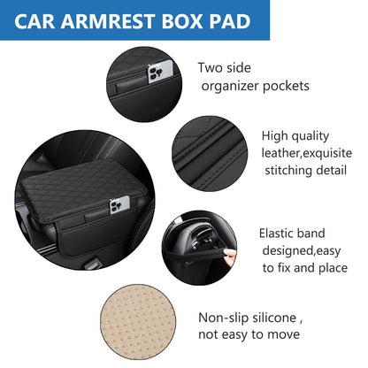 Leren Auto Armsteun Mat PU Leer Zwart