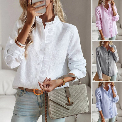 Dames Elegante Blouse met Lange Mouwen en Opstaande Kraag
