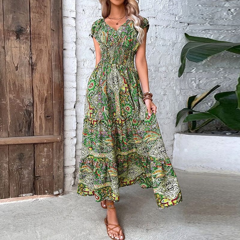 Dames Maxidress Boho Print V-hals Zomerjurk