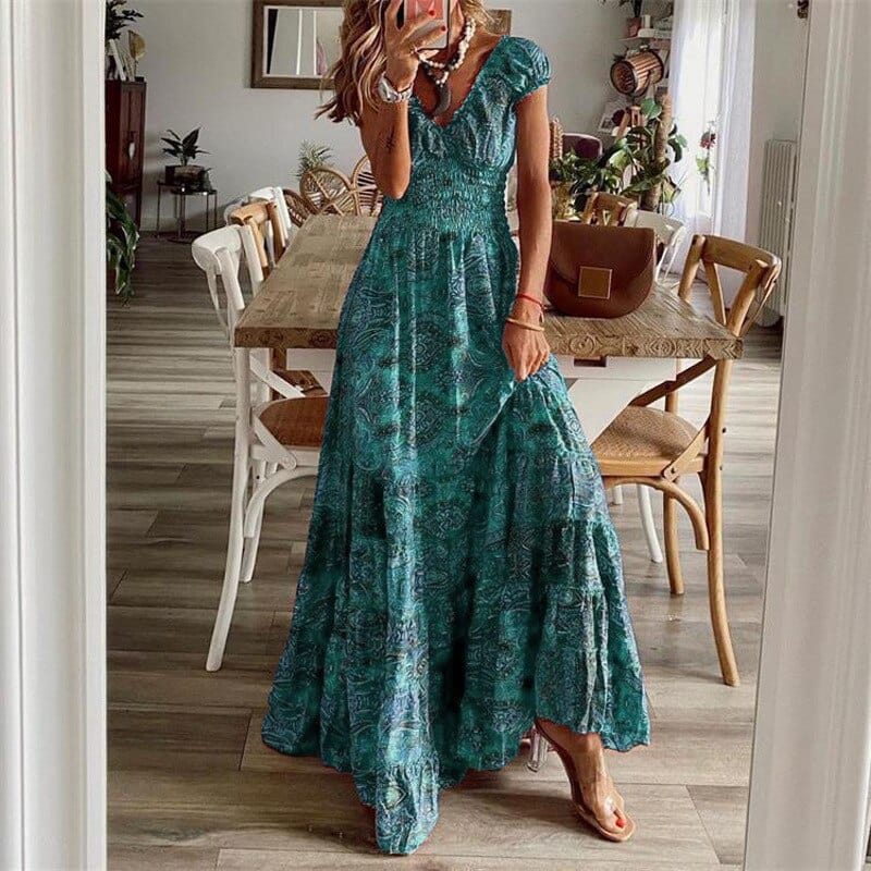 Dames Maxidress Boho Print V-hals Zomerjurk