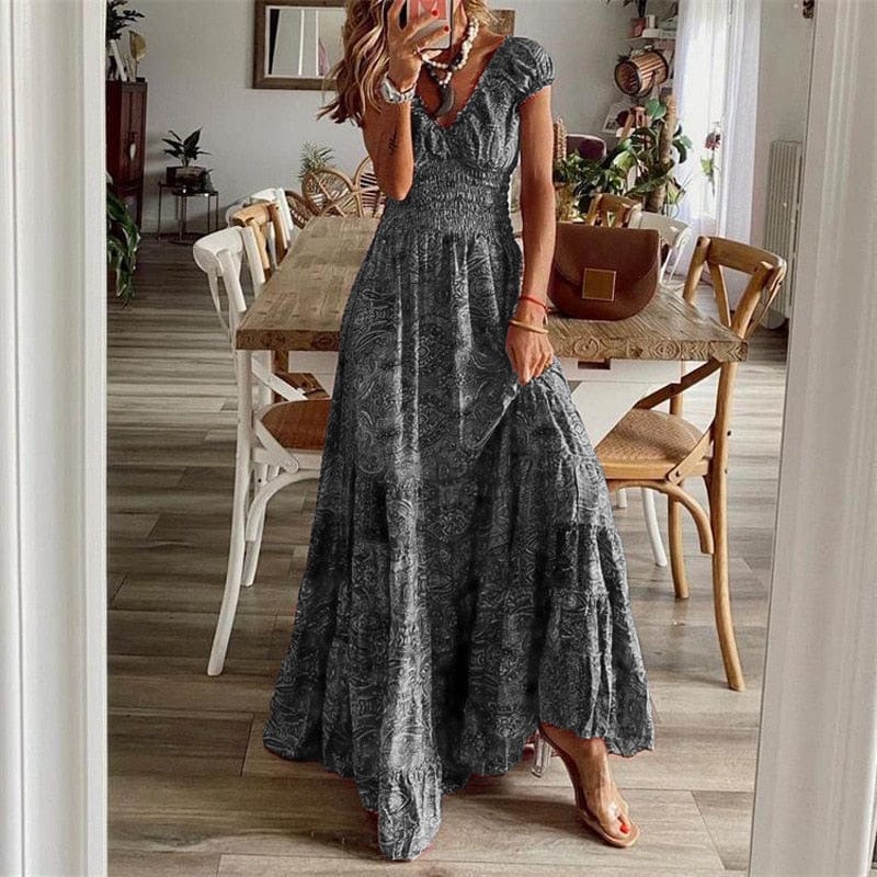 Dames Maxidress Boho Print V-hals Zomerjurk