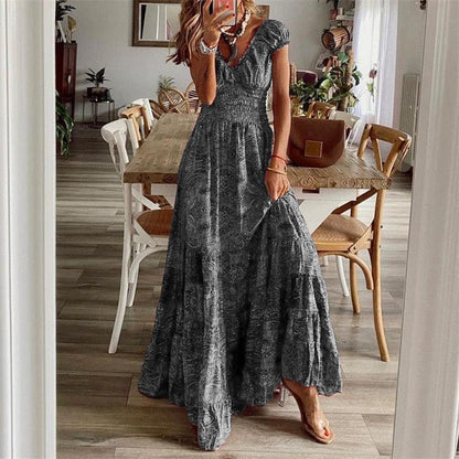 Dames Maxidress Boho Print V-hals Zomerjurk