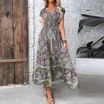 Dames Maxidress Boho Print V-hals Zomerjurk