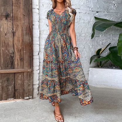 Dames Maxidress Boho Print V-hals Zomerjurk