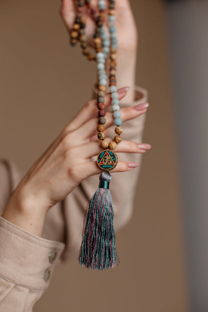 Mala Kralenketting Aum Zilverkleurig Boeddhisme Accessoire